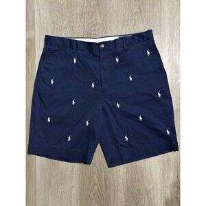 Polo Ralph Lauren Blue Chino Shorts Mens 36 Stretch Classic Fit All Over Logo